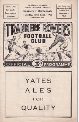 Hartlepool United v Tranmere Rovers Match Programme 1956-09-24